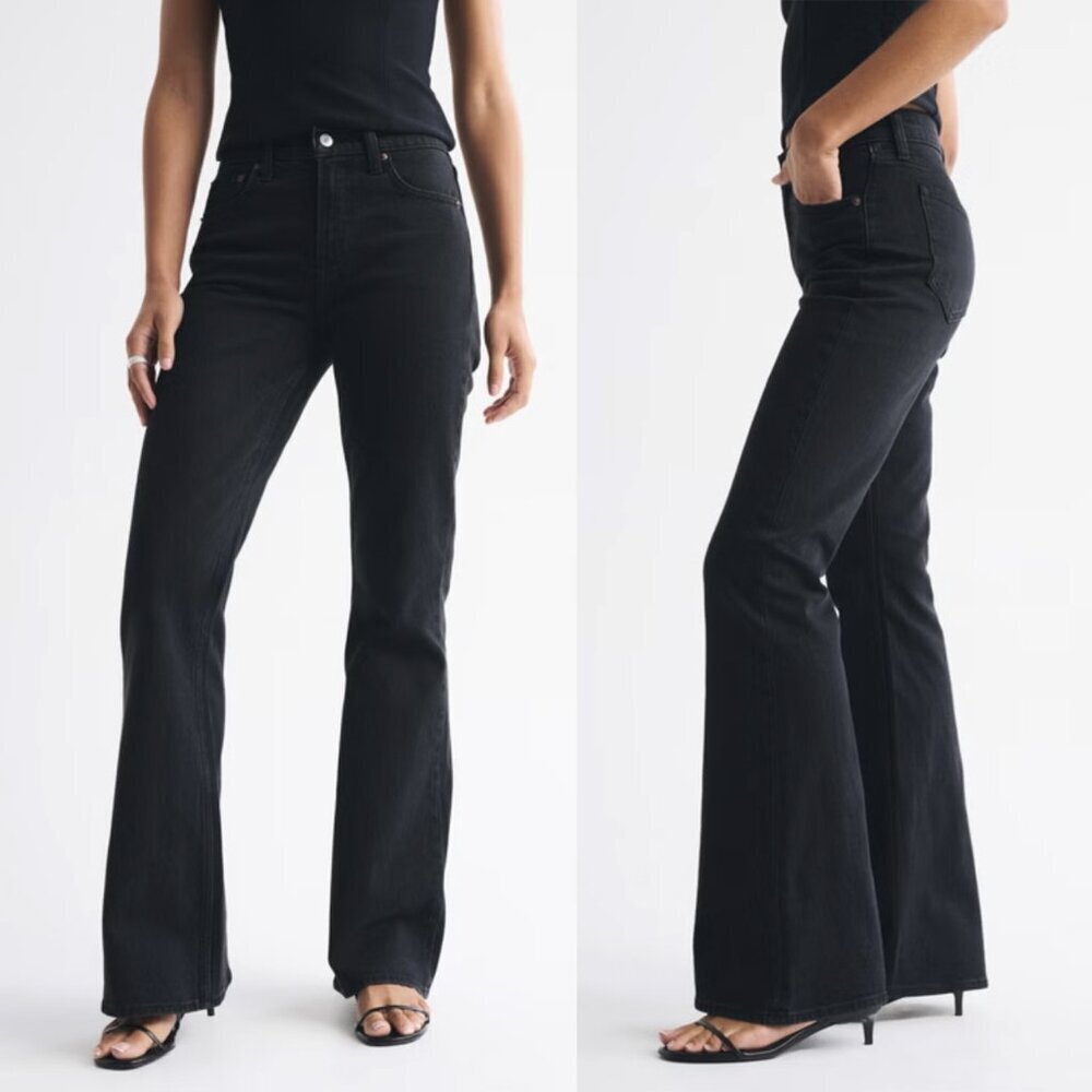 Abercrombie & Fitch Ultra High Rise Flare Stretch Denim Jeans Black, size 28 6R
